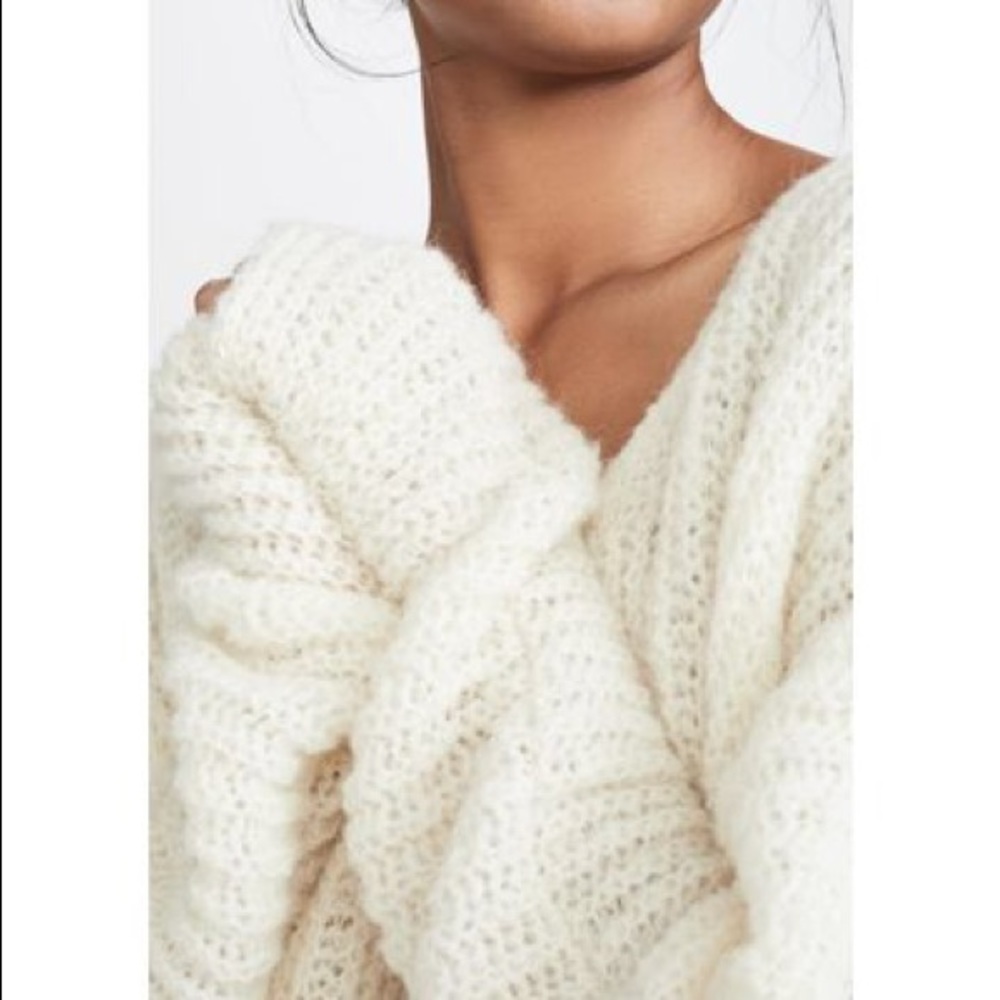 Free People V-neck Slouchy Ivory Pullover Sweater - Picture 3 of 6